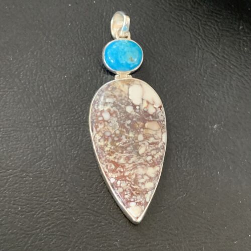 Navajo Wild Horse | Blue Kingman Turquoise Pendant | Sterling Silver | Authentic Native American Handmade | 12043