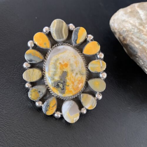 Navajo Yellow Bumblebee Jasper Cluster Ring | Authentic Native American Sterling Silver | Multi-Stone | Sz 6 | 14222