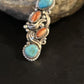Navajo Turquoise Spiny Oyster Multi-Stone Ring | Authentic Native American Sterling Silver | Sz 8 | 14496