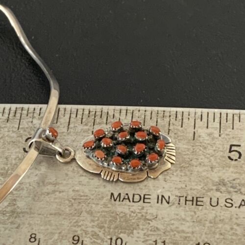 Navajo Sterling Silver Red Coral Cluster Pendant Earrings Set | Authentic Native American Handmade | 02155