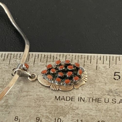 Navajo Sterling Silver Red Coral Cluster Pendant Earrings Set | Authentic Native American Handmade | 02155