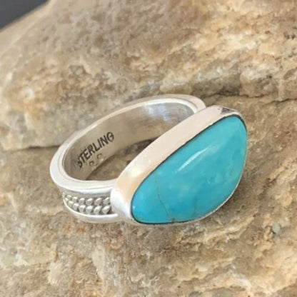 Navajo Blue Turquoise Ring | Sterling Silver | Sz 5 | Authentic Native American Handmade | 10363