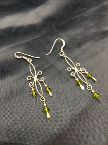 Green Peridot Minimalist Earrings | Navajo Sterling Silver | Native American Handmade | 8988