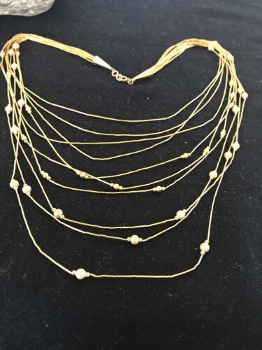 Gold Filled Beads Liquid Heishi 10 Strand Tube Necklace | Graduated | 3694