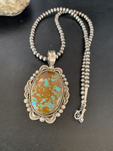 Navajo Blue #8 Turquoise Pendant Necklace | Sterling Silver | Authentic Native American Handmade | 10229