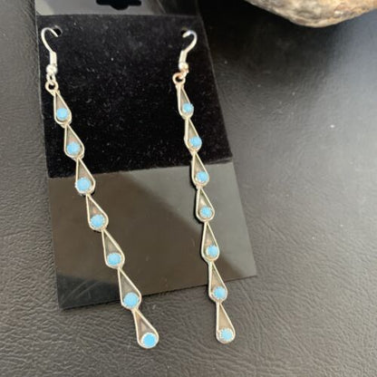 Navajo Green Turquoise Dangle Earrings | Sterling Silver | 3" Long | Authentic Native American Handmade | 12120