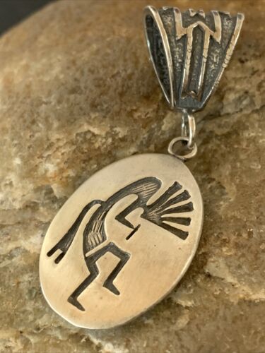 Hopi Kokopelli Stamped Pendant | Sterling Silver | Authentic Native American Handmade | 02031