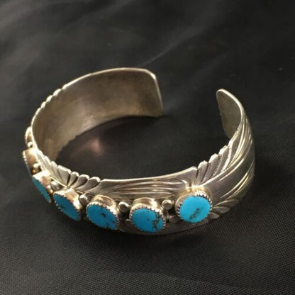 Navajo Blue Kingman Turquoise Cuff Bracelet | Sterling Silver | Authentic Native American Handmade | 1962
