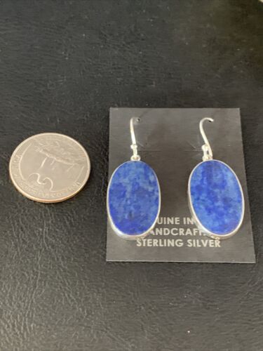 Native American Blue Lapis Lazuli Dangle Drop Earrings | Sterling Silver | 1" | 14091