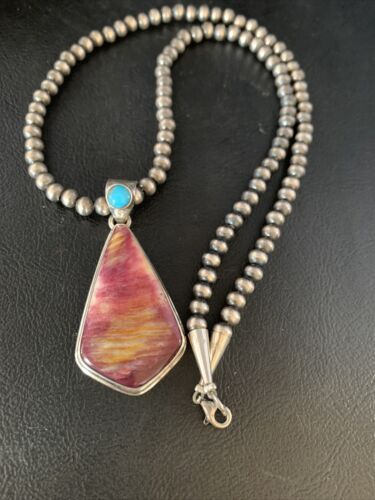 Navajo Purple Spiny Oyster Turquoise Pendant Necklace | Sterling Silver | Multi-Stone | 13789
