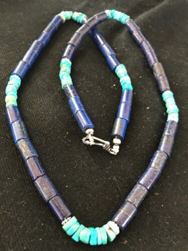 Navajo Lapis Turquoise Men's Necklace | Sterling Silver | 23" | Southwestern Handmade