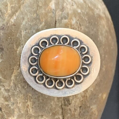 Native American Imported Sterling Silver Orange Spiny Oyster Ring | Sz 6 | Handmade | 10413 - Masha USA