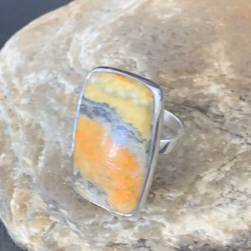 Navajo Bumble Bee Jasper Ring | Sterling Silver | Sz 8 Adjustable | Authentic Native American Handmade | 11541