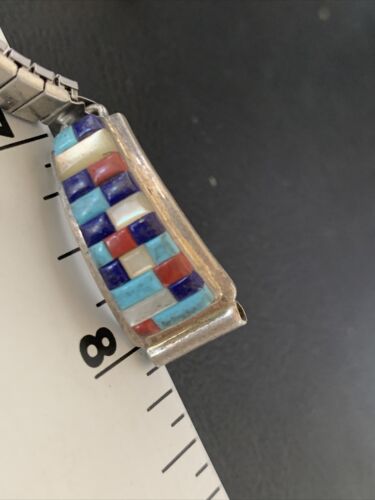 Navajo Sterling Silver Watch Tips | Turquoise Coral Mother of Pearl Inlay Band | Authentic Native American Jewelry | 12137