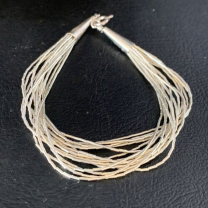 Native American Women's Liquid Silver Heishi Bracelet | 15 Strand | Sterling Silver | 8" | 13613
