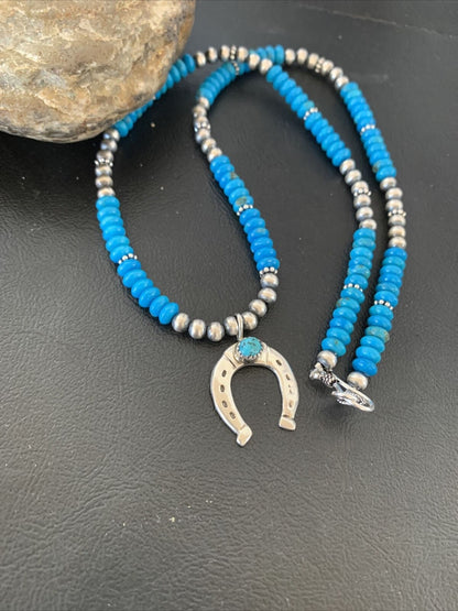 Navajo Blue Turquoise Naja Pendant | Sterling Silver Chain | Authentic Native American Handmade | 01944