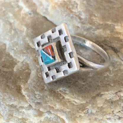 Navajo Blue Turquoise Spiny Oyster Inlay Ring | Sz 7 | Authentic Native American Handmade | 13170