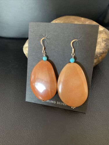 Navajo Tan Jasper and Blue Turquoise Earrings | Sterling Silver | Authentic Native American Handmade | 13103