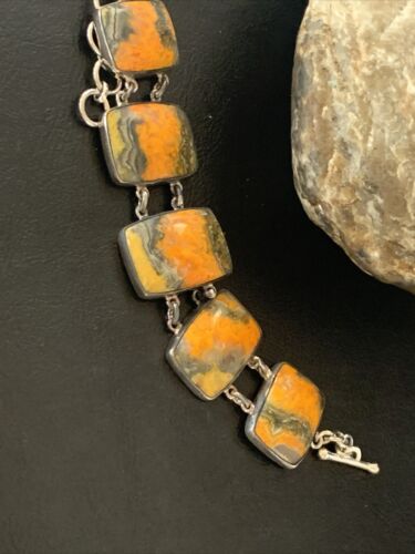 Navajo Bumblebee Jasper Link Bracelet | Sterling Silver | 5 Stone | 7.5" | Authentic Native American Handmade | 11655