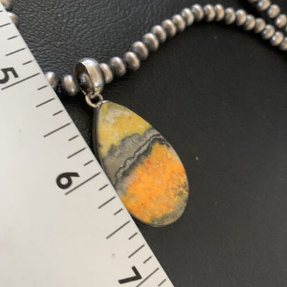 Navajo Yellow Bumblebee Jasper Pendant Necklace | Sterling Silver | Authentic Native American Handmade | 12805