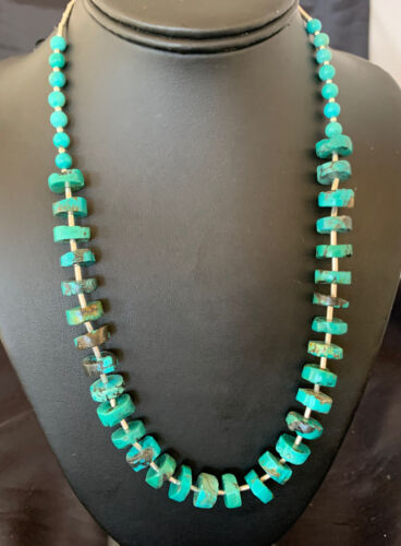 Navajo Turquoise Heishi Necklace | Sterling Silver Tube Beads | Authentic Native American Handmade | 20" | 11775