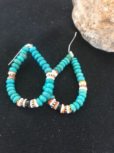Navajo Sterling Silver Turquoise Spiny Oyster Earrings | Southwestern Native American