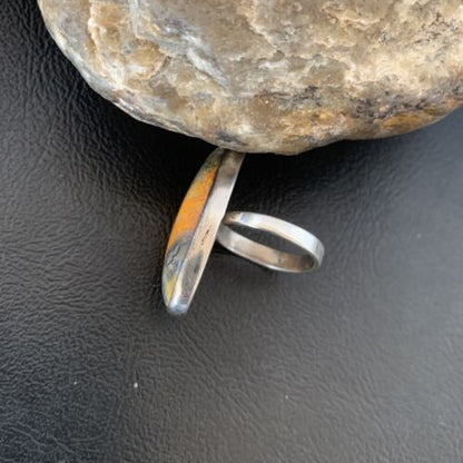Navajo Bumble Bee Jasper Ring | Sterling Silver | Sz 8 Adjustable | Authentic Native American Handmade | 11538