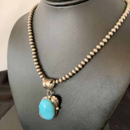Women's Sterling Silver Blue Kingman Turquoise Necklace Pendant | Authentic Native American Handmade | 10898
