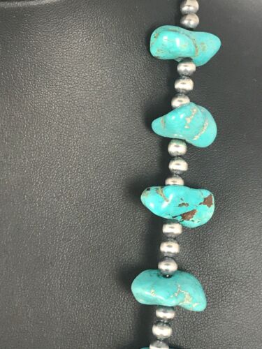 Southwestern | Santo Domingo Kingman Turquoise Bead Necklace | Authentic Native American Handmade | 26" | Quinta 8348
