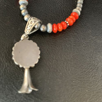 Authentic Navajo Red Coral Naja Pendant Necklace | Sterling Silver | Southwestern Style | 13881
