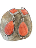 Navajo Red Spiny Oyster Dangle Earrings | Sterling Silver | Authentic Native American Handmade | 203