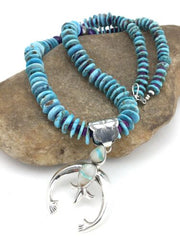 Navajo Boulder Turquoise Pendant with Sugilite Naja | Sterling Silver | 24" Necklace | Authentic Native American Handmade | 1350