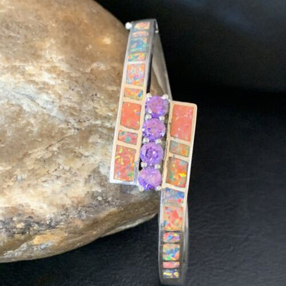 Southwestern Navajo Orange Opal Amethyst Bracelet | Sterling Silver | 7" | 13124