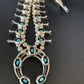 Navajo Kingman Turquoise Shadowbox Squash Blossom Necklace | Sterling Silver | Authentic Native American Handmade | 13108