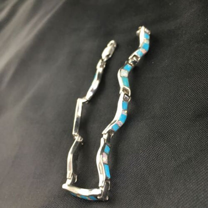 Women's Sterling Silver Turquoise Coral Inlay Link Bracelet | 6.75" | Authentic Native American Handmade | 2027