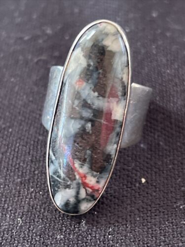 Native American Men's Cinnabrite Ring | Sterling Silver | White Black | Sz 7 | 1569