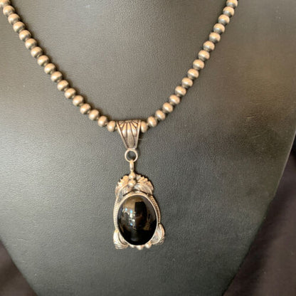 Native American Men's Pendant | Navajo Pearls | Sterling Silver Black Onyx Necklace | 10744
