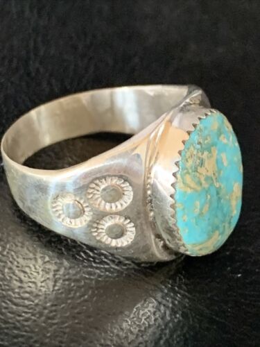 Southwestern Navajo Blue Kingman Turquoise Ring | Sterling Silver | Sz 12 | 14157