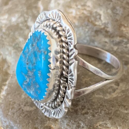 Navajo Blue Kingman Turquoise Ring | Sterling Silver | Sz 8.5 | Authentic Native American Handmade | 12961