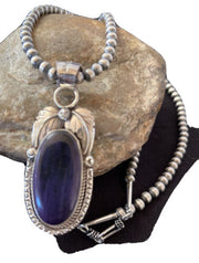 Native American Men's Navajo Pearls Necklace | Sterling Silver Sugilite Pendant | 01529