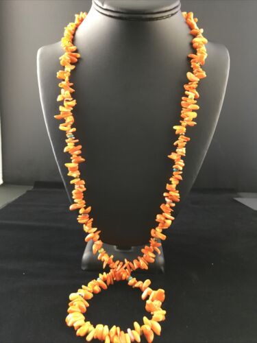 Navajo Orange Coral Turquoise Necklace | Sterling Silver | 35" | Authentic Native American Handmade | 1772