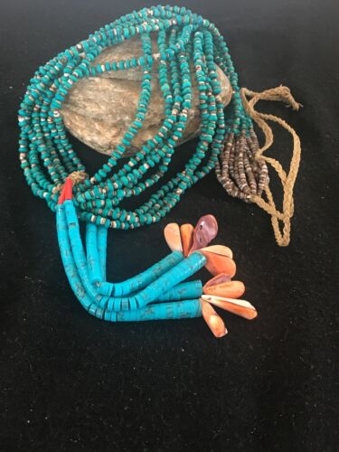 Men's Turquoise Bead 9 Strand Navajo Pearls Necklace | Sterling Silver | Native American Handmade | 8451