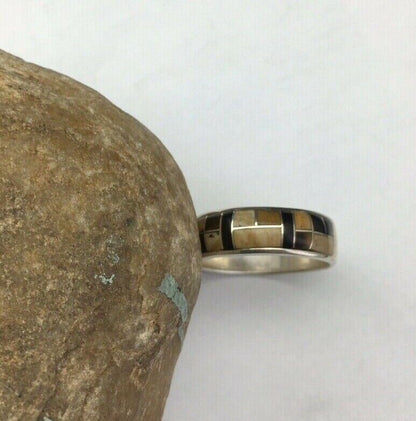 Navajo Black Onyx Jasper & Tiger's Eye Inlay Ring | Sterling Silver | Sz 12.5 | 1702