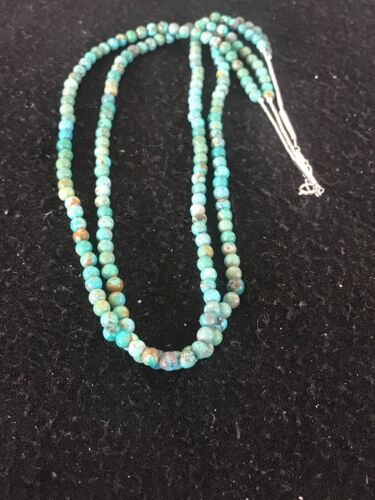 Navajo Turquoise Bead Necklace | 2 Strand | Sterling Silver | 19" | Authentic Native American Handmade | 8562