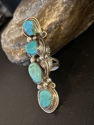 Navajo Blue Kingman Turquoise Multi-Stone Ring | Authentic Native American Sterling Silver | Sz 8 | 14495