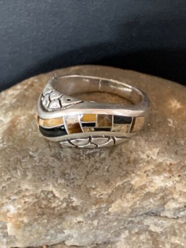 Navajo Black Onyx Coffee Tigers Eye Inlay Ring | Sterling Silver | Sz 7 | 10793