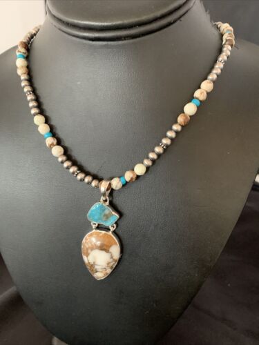 Navajo Wild Horse Turquoise Pendant Necklace | Authentic Native American Sterling Silver | Multi-Stone | 13294