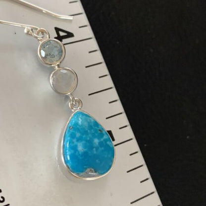 Navajo Blue Kingman Turquoise Earrings | Sterling Silver | Authentic Native American Handmade | 12033