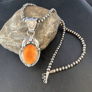 Navajo Orange Spiny Oyster Pendant Necklace | Sterling Silver | Authentic Native American Handmade | 14682