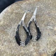 Handmade Liquid Sterling Silver Heishi Dangle Earrings | Black Onyx Tube | 2.25" | 2017